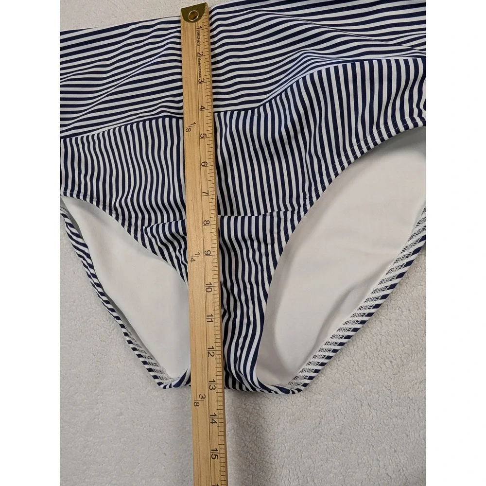 Lands End Navy White Striped High Waist Bikini Set M 10-12 Lycra Xtra Life NWT